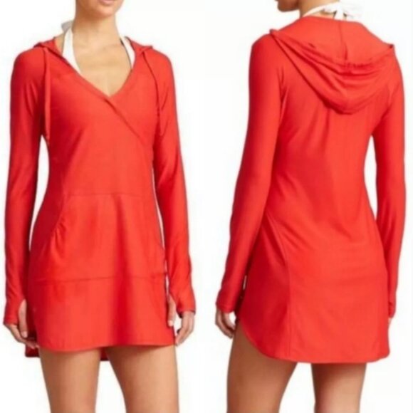 Athleta Hoodie Dress Orange Long Sleeve Athletic Performance Coverup Small S - Picture 1 of 13